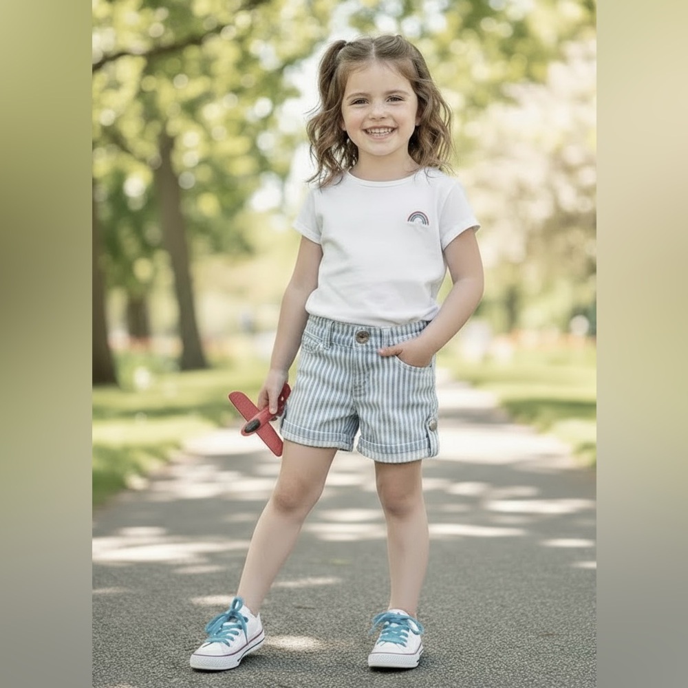 DL1961 Shorts Little Girl’s 6 S Piper Shipmate Pockets Blue White Striped Summer
